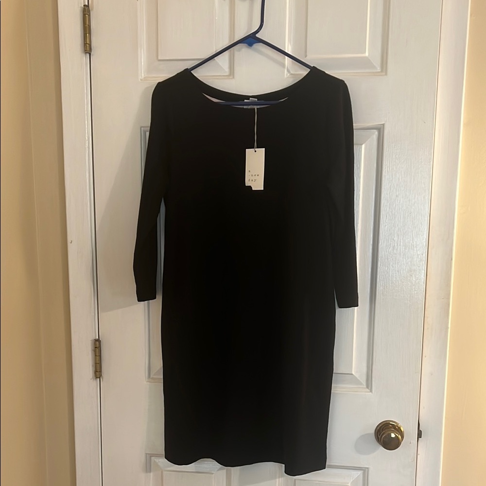 A New Day Black Ribbed Long Sleeve Sheath Dress